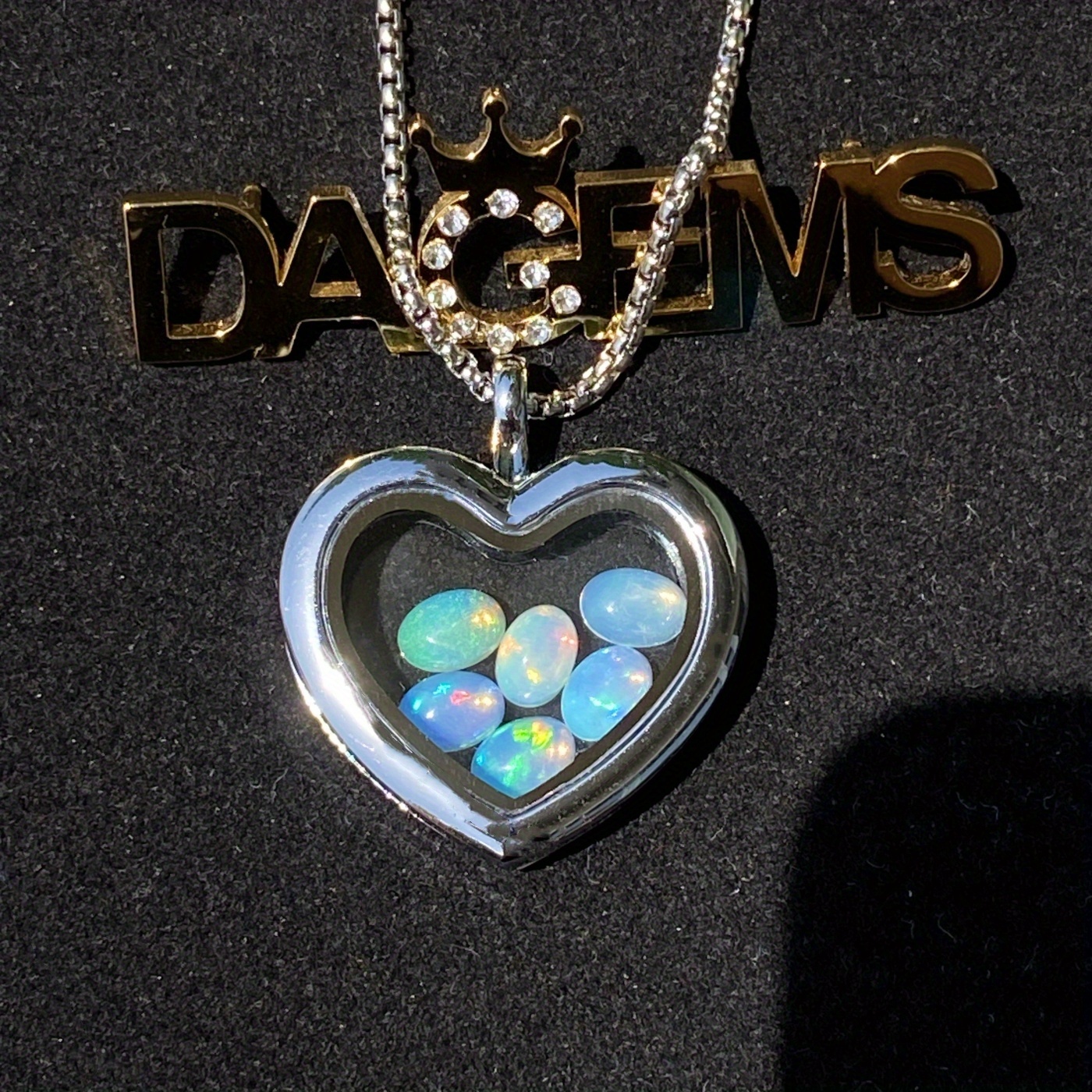 Women's Natural Ethiopia Opal Locket and Chain Necklace